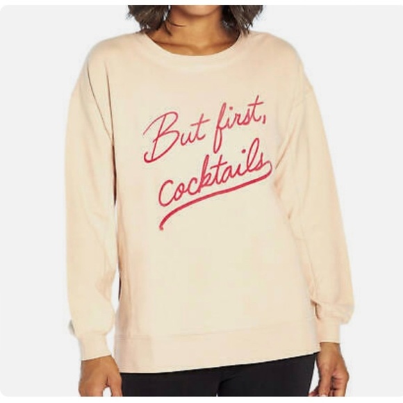 Wildfox Statement Sweatshirt “But First Cocktails" Pink Salt Hudson Thermal XS - Picture 1 of 8